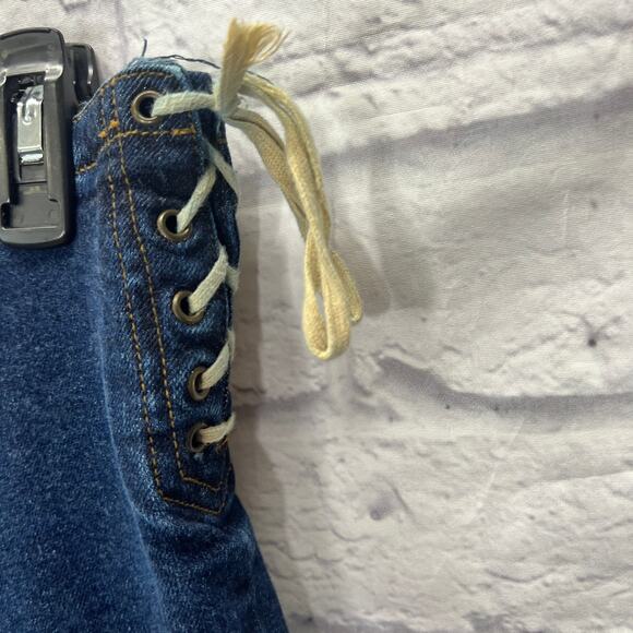 Vintage Y2K Zana Di Flare Jeans Side Lace Up Tie Size 13 Stretch Dark Wash Low - Picture 4 of 7